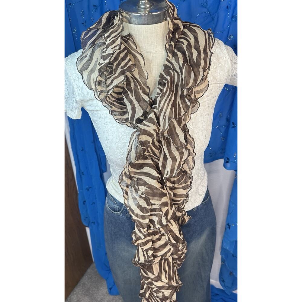 Ruffle Y2K Scarf Belt Brown And Cream Zebra Print Stripes Fornash
